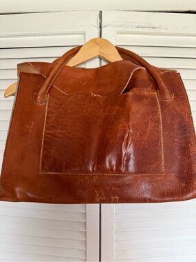 Heavy Leather Classic Distressed Leather Tote with Front Pocket